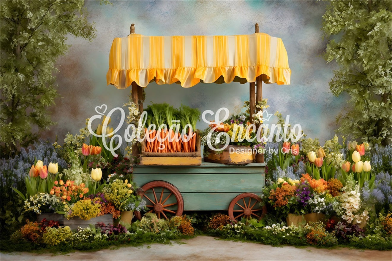 Toile de fond Photo Pâques Chariot Coloré Fleurs Printemps Par Magali