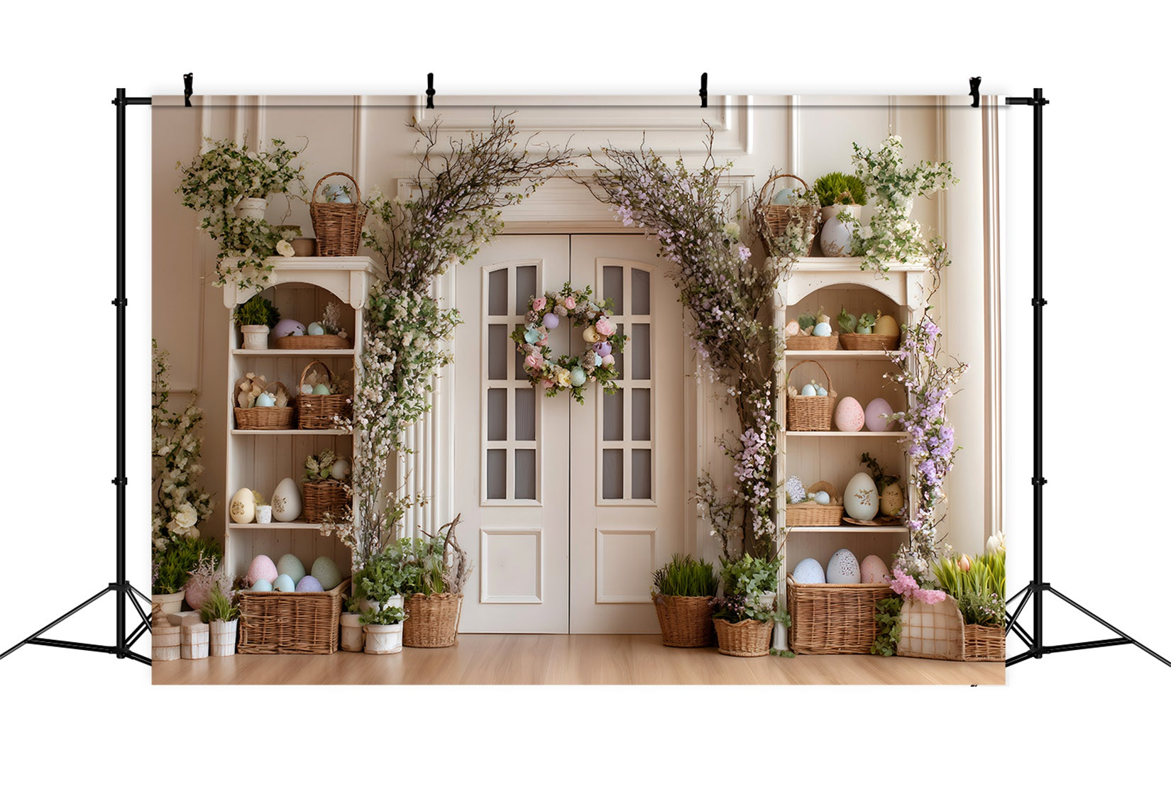 Toile de fond Pâques Porte Blanche Fleurs Œufs Par Magali