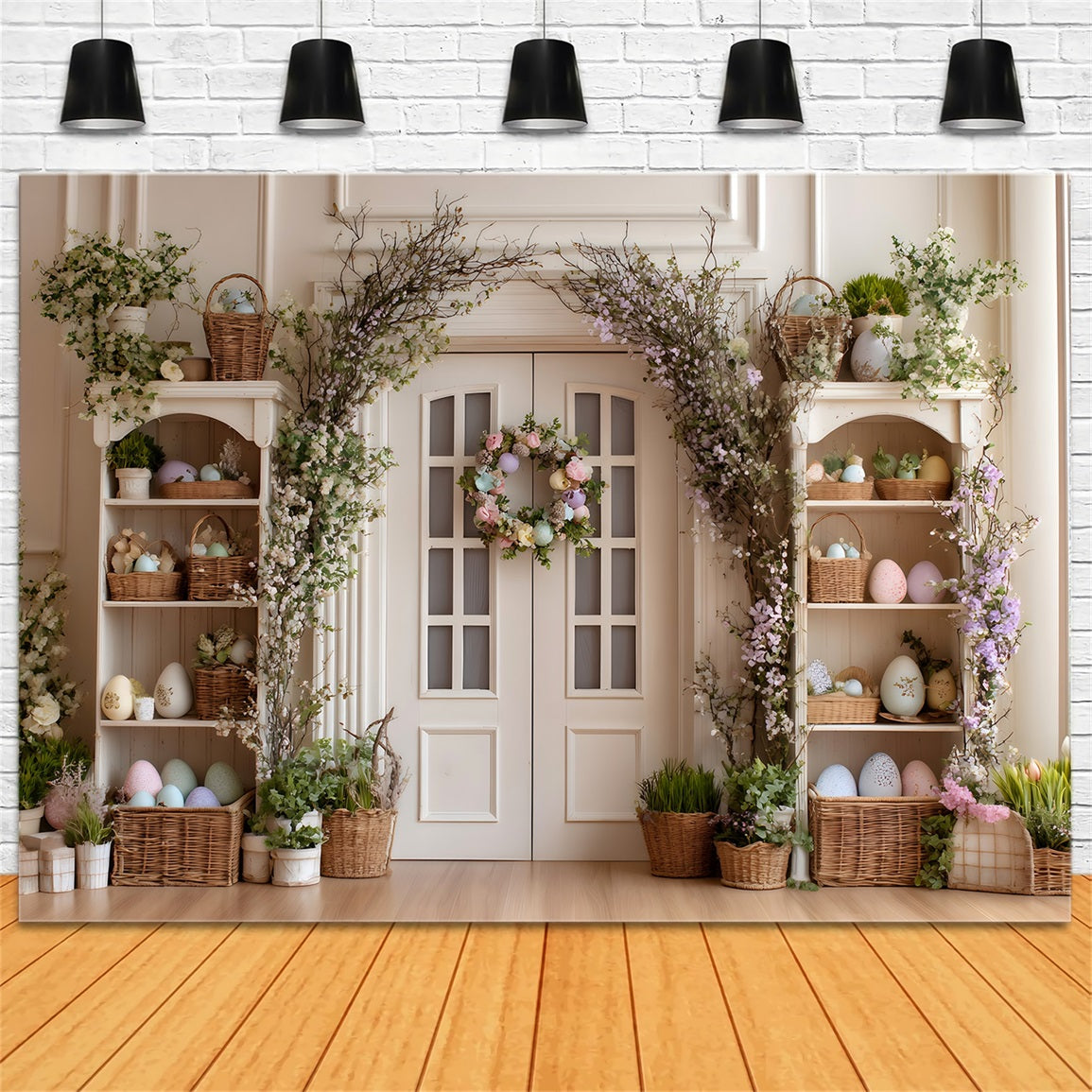 Toile de fond Pâques Porte Blanche Fleurs Œufs Par Magali