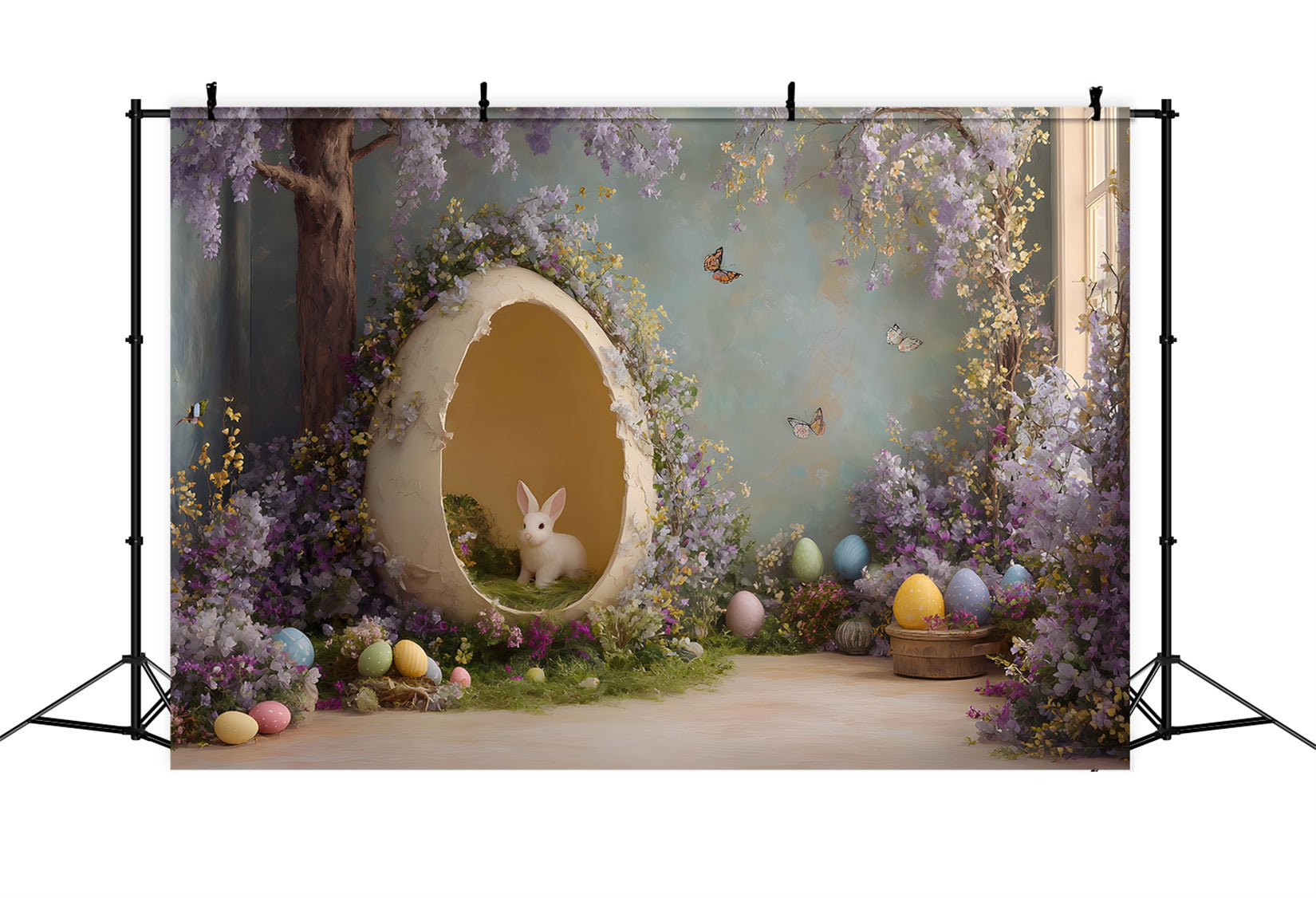Fond Studio Pâques Lapin Œuf Fleurs Violettes Par Magali