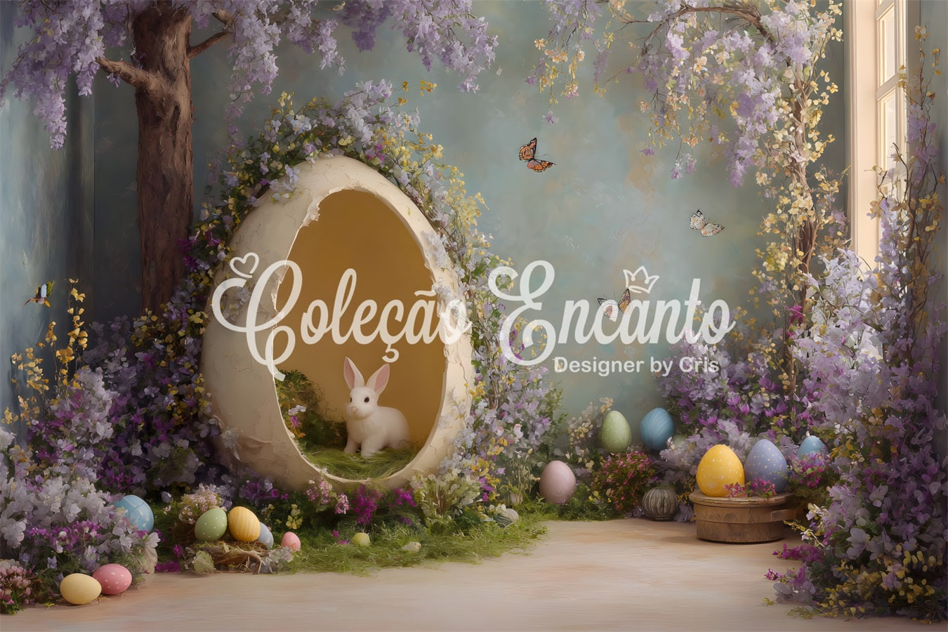 Fond Studio Pâques Lapin Œuf Fleurs Violettes Par Magali