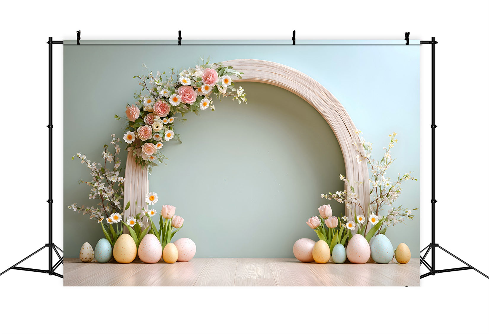 Toile de fond Photo Pâques Arche Roses Tulipees Marguerites Par Magali