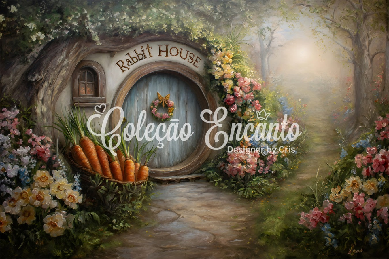 Fond Studio Pâques Porte Hobbit Fleurs Carottes Par Magali