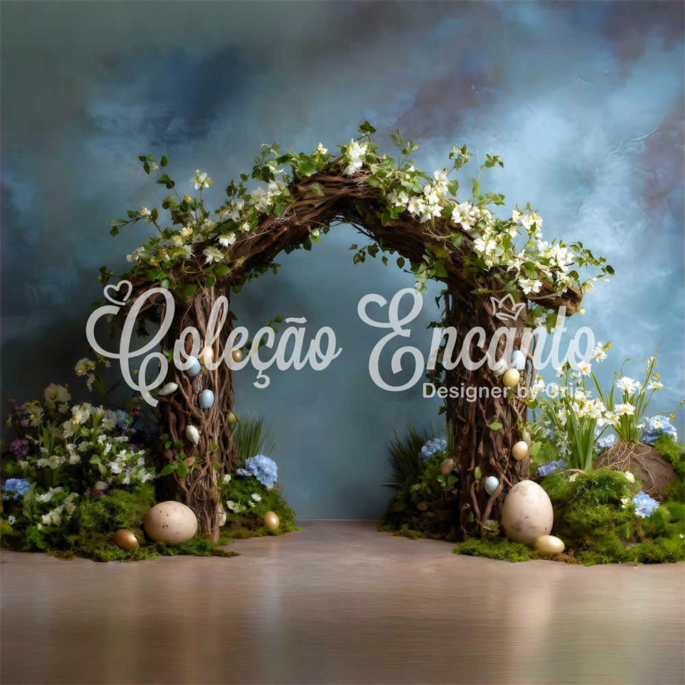 Toile de fond Pâques Arche Branches Œufs Mousseux Par Magali