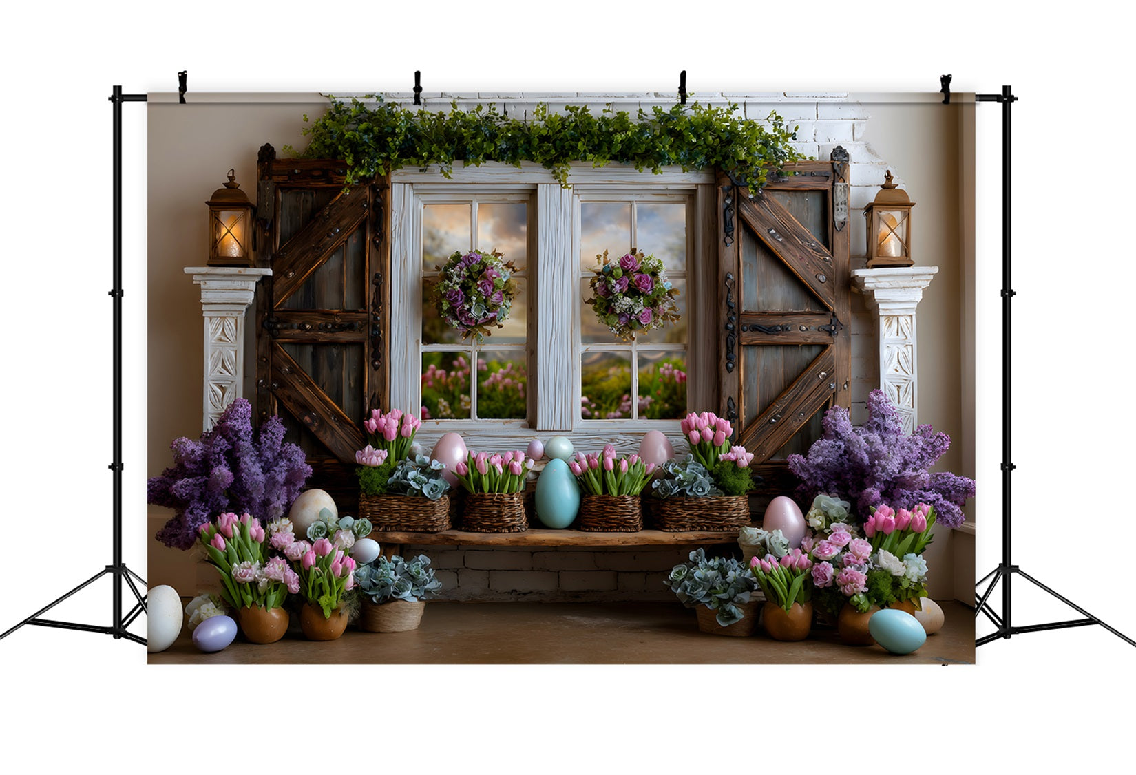 Toile de fond Pâques Fenêtre Lavande Tulipees Œufs Par Magali