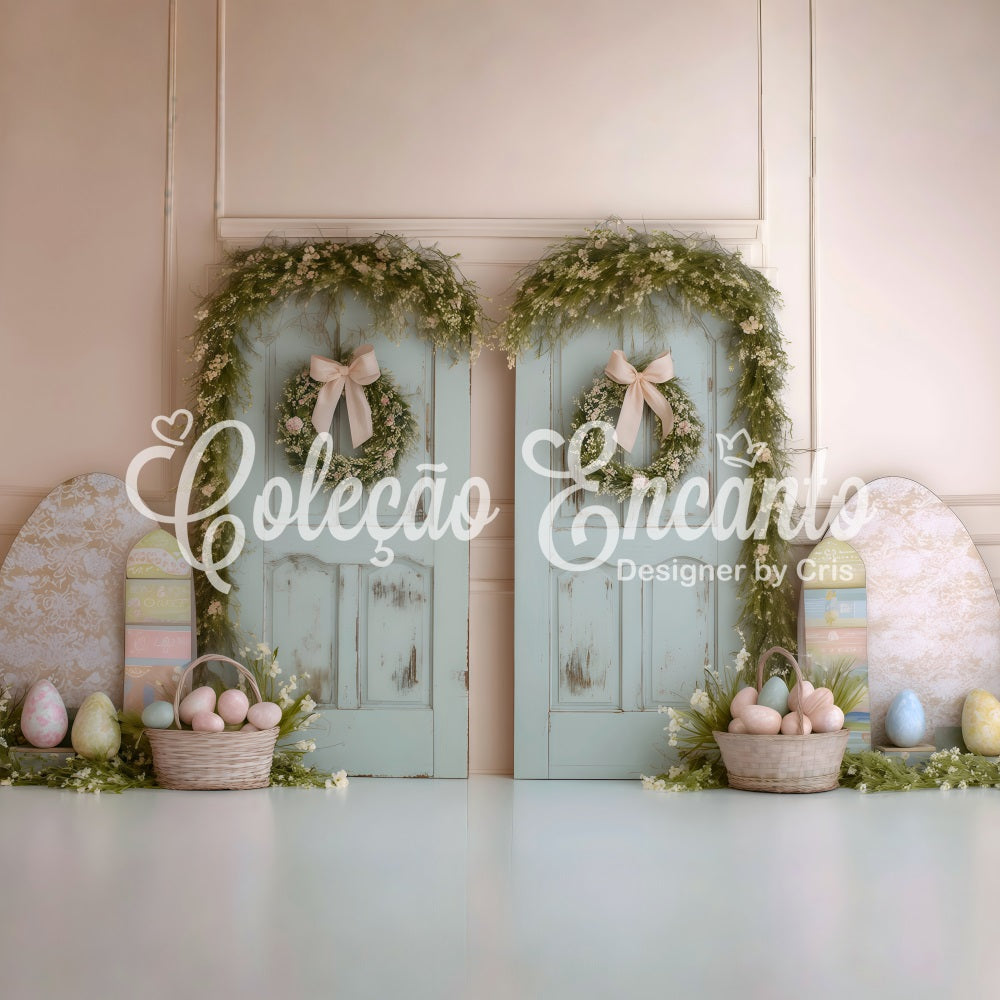 Toile de fond Pâques Portes Doubles Paniers Œufs Par Magali