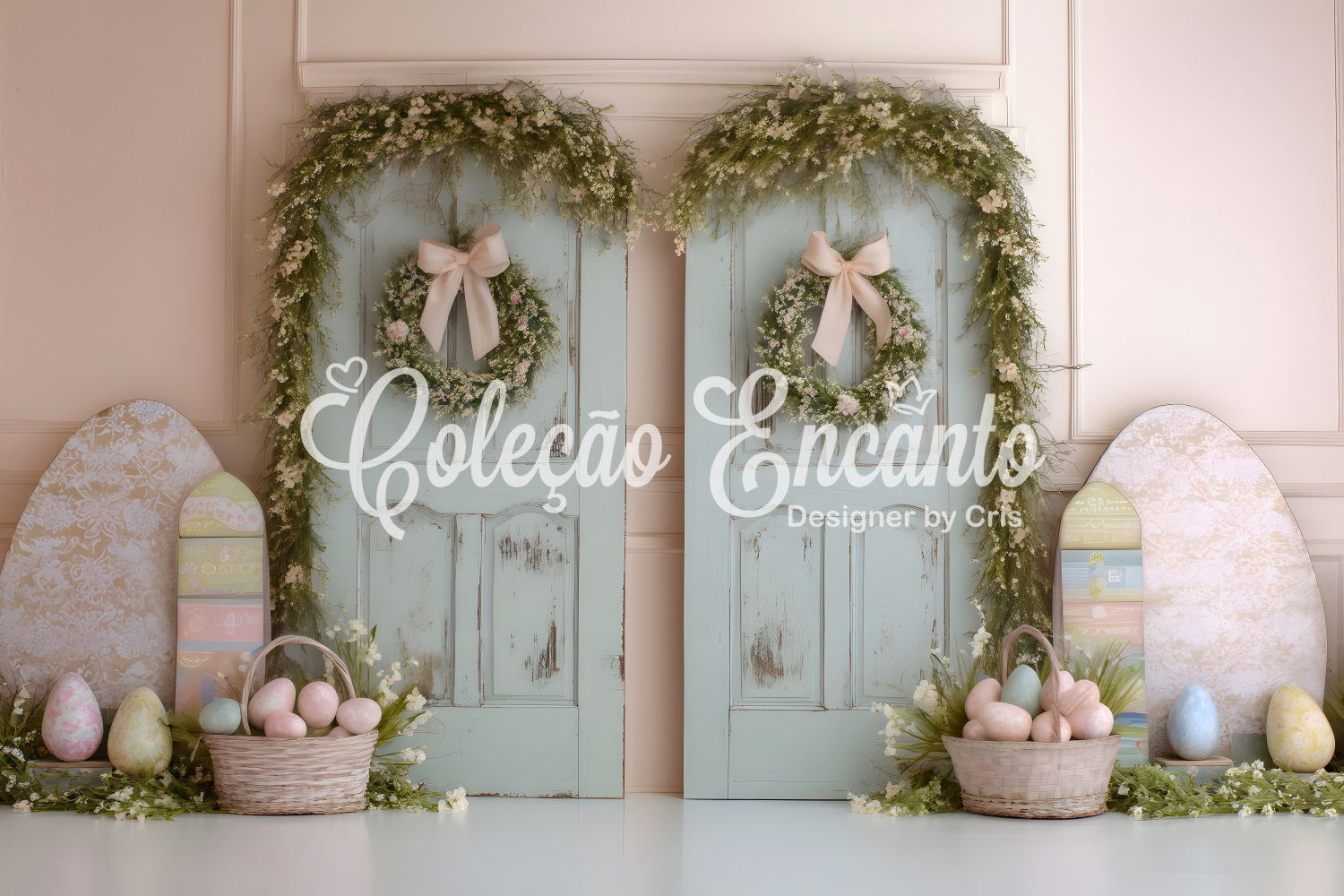 Toile de fond Pâques Portes Doubles Paniers Œufs Par Magali