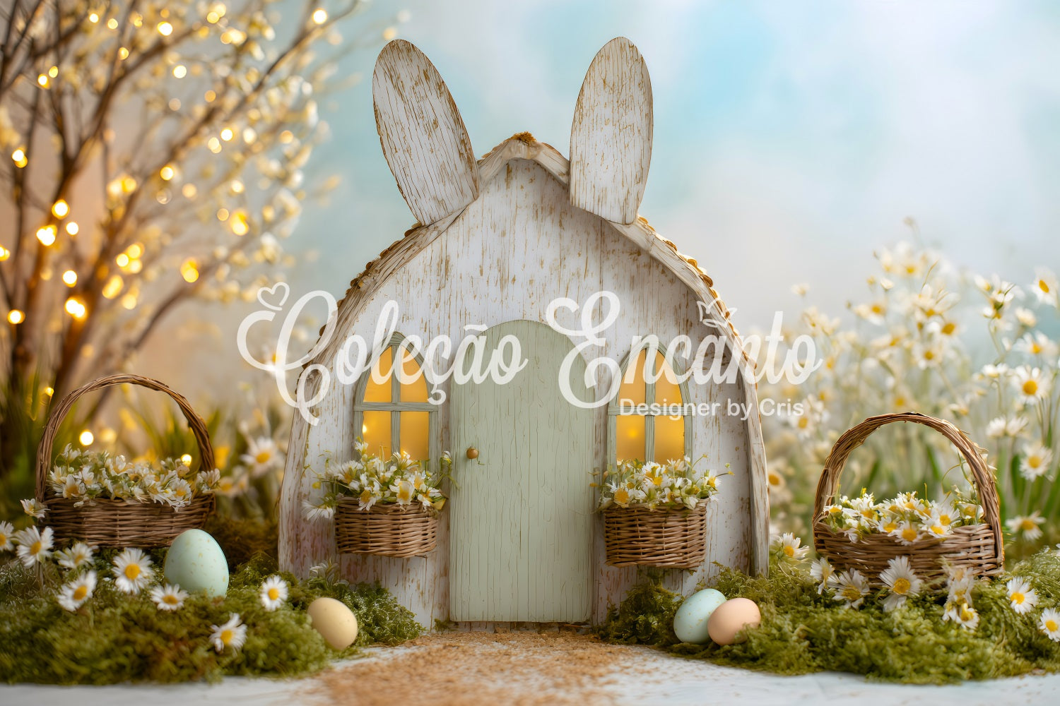 Fond Photo Pâques Maison Lapin Œufs Marguerites Par Magali