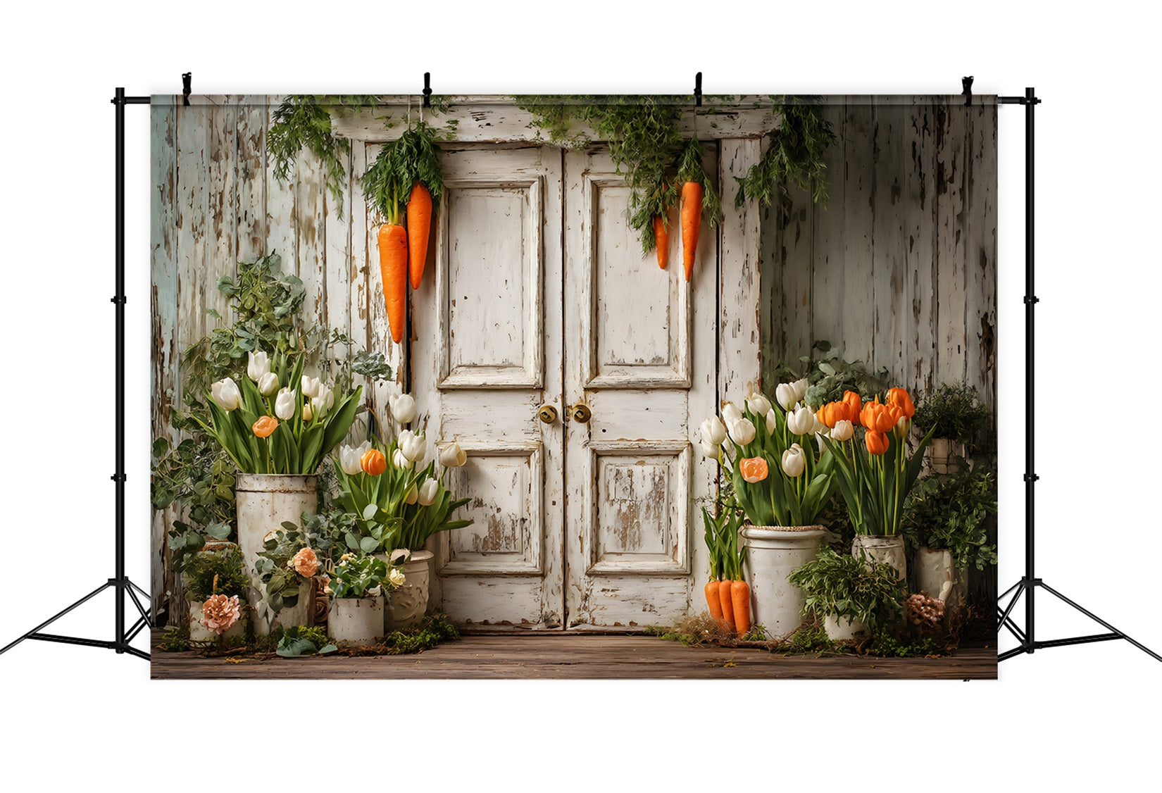 Toile de fond Pâques Porte Carotte Rustique Fleurs Par Magali