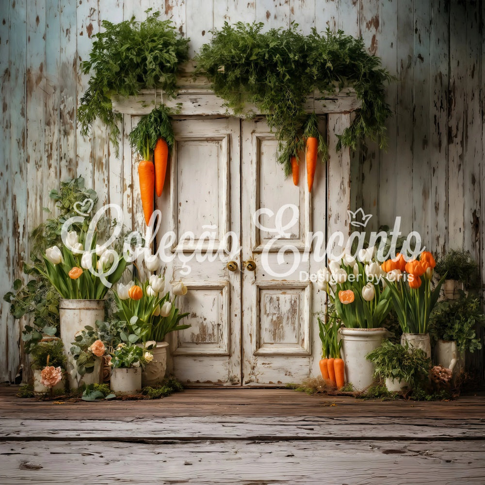 Toile de fond Pâques Porte Carotte Rustique Fleurs Par Magali