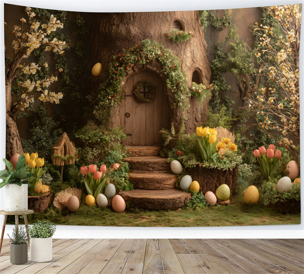 Fond Photo Pâques Porte Arbre Œufs Fleurs Par Magali