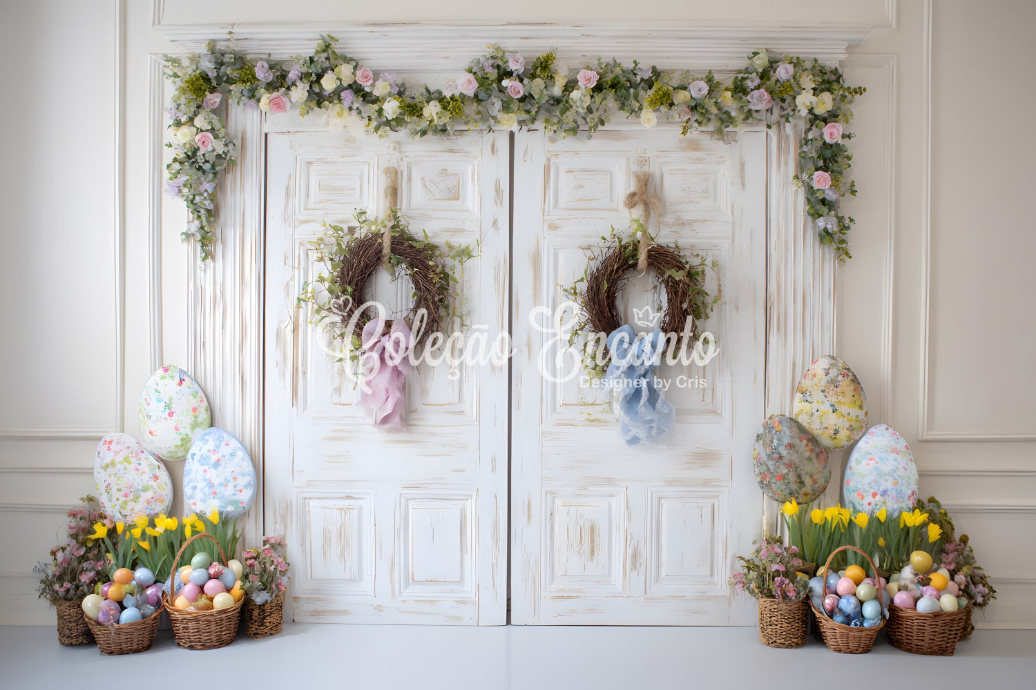 Fond Photo Pâques Porte Shabby Chic Paniers Œufs Par Magali