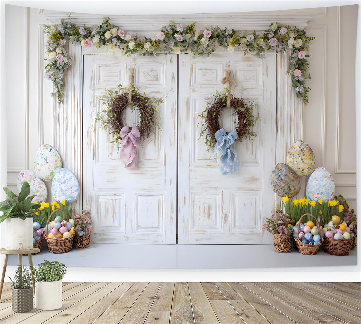Fond Photo Pâques Porte Shabby Chic Paniers Œufs Par Magali