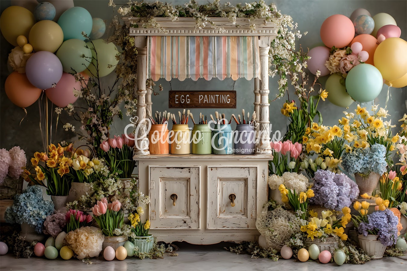 Fond Photo Pâques Stand Peinture Œufs Ballons Pastel Par Magali