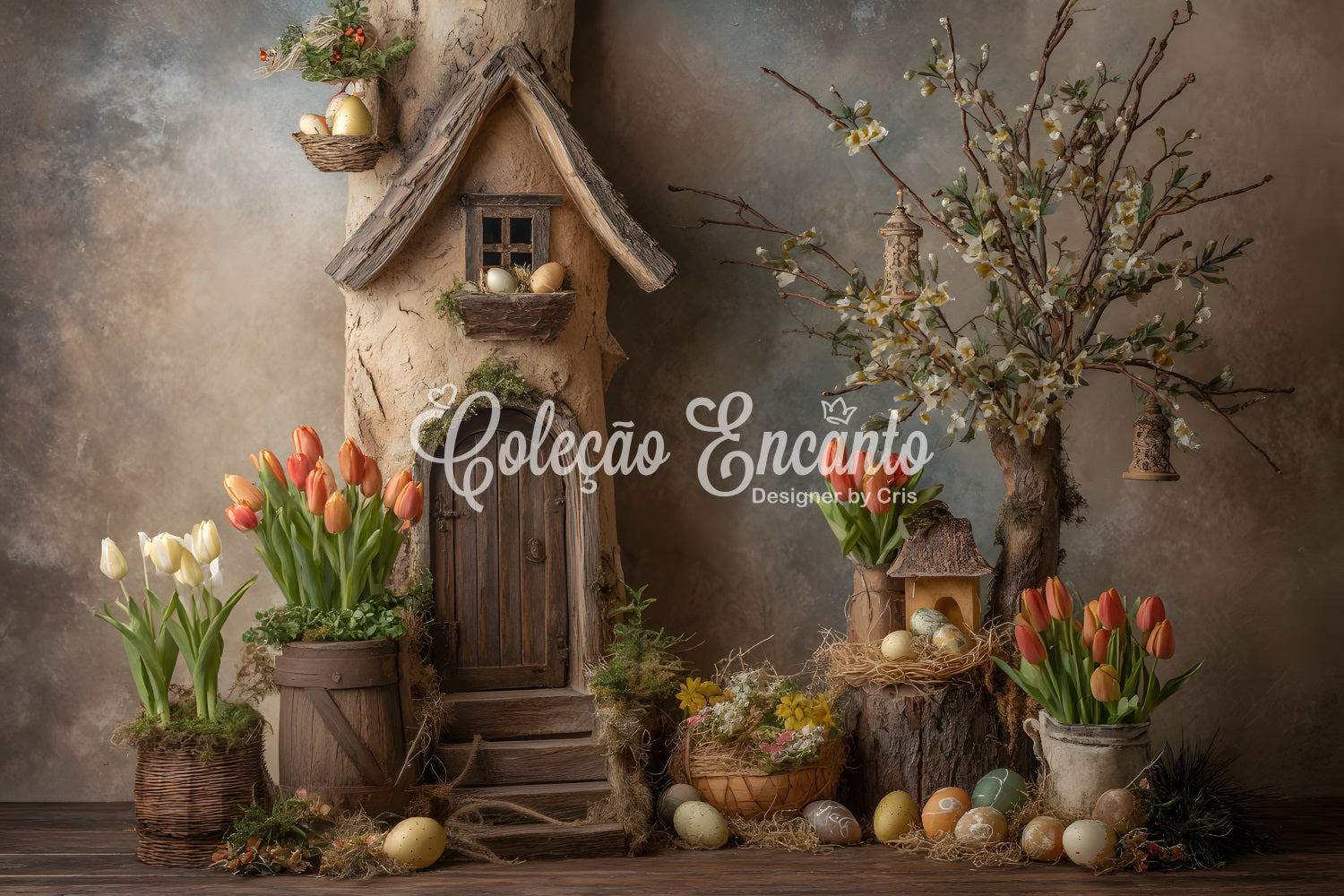 Fond Photo Pâques Cottage Rustique Nid Fleuri Par Magali