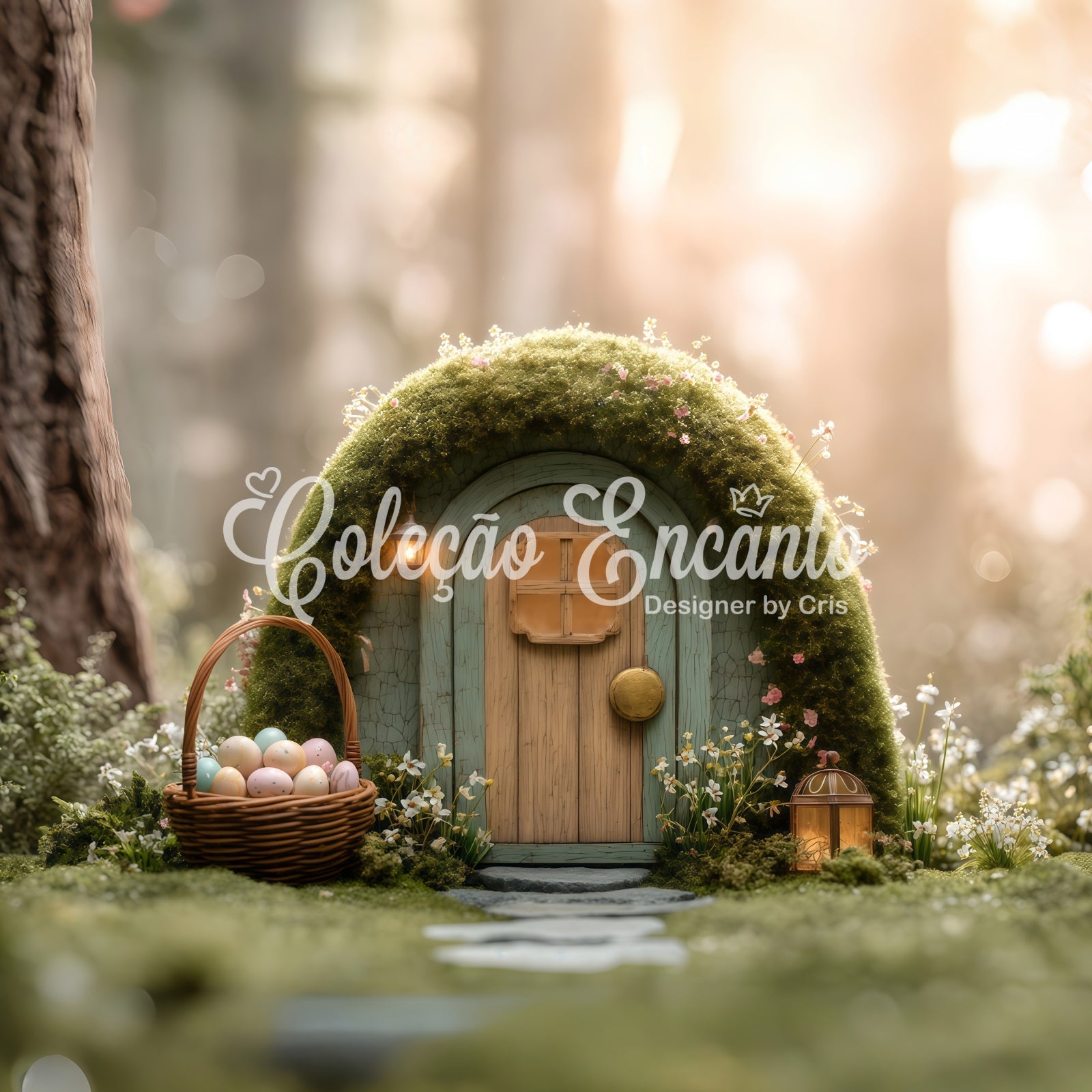 Fond Studio Pâques Cottage Fée Forêt Dorée Mousse Par Magali