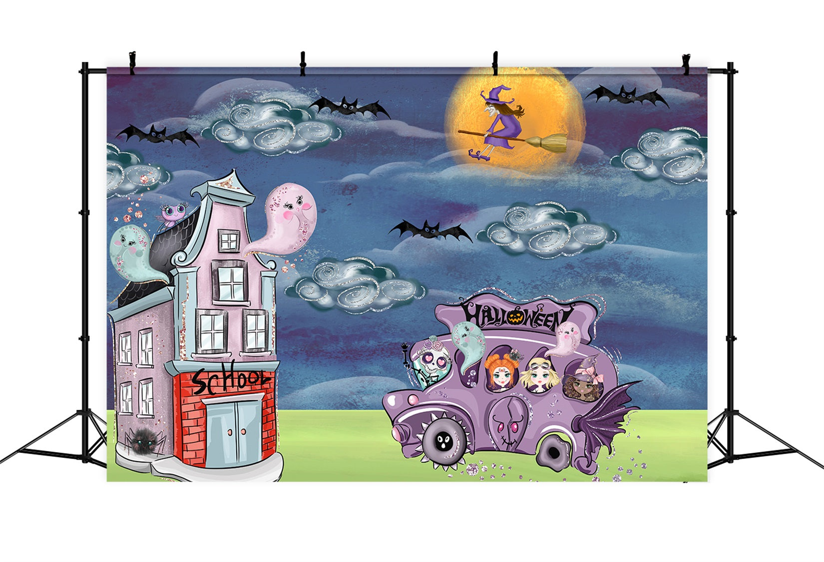 Toile de fond Nouveau-né Bus Effrayant Sorcière Lune Par Magali