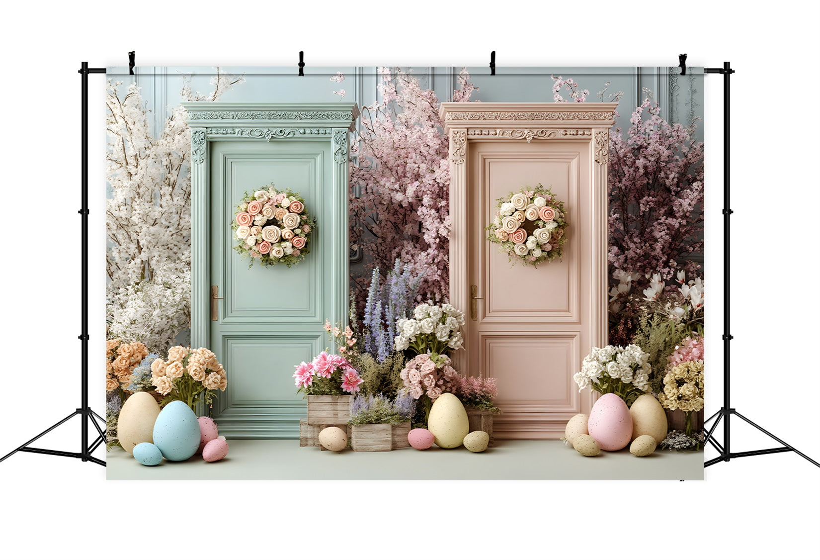 Toile de fond Pâques Portes Doubles Fleurs Œufs Par Magali