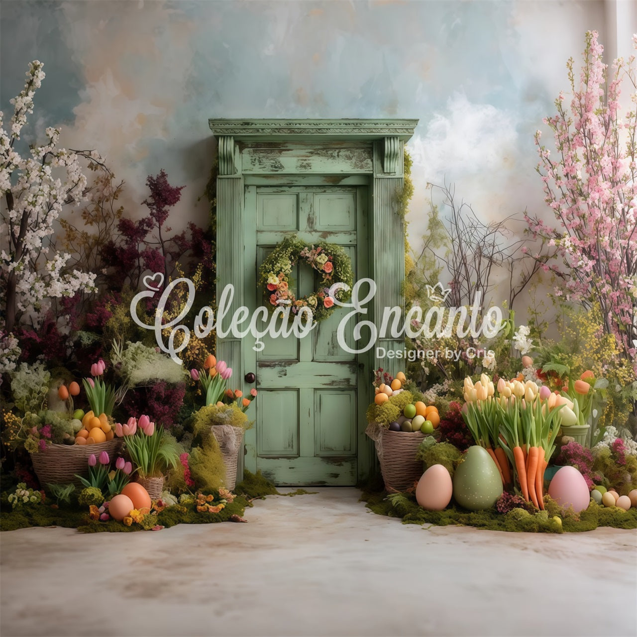 Toile de fond Photo Pâques Porte Verte Rustique Mousse Œuf Par Magali