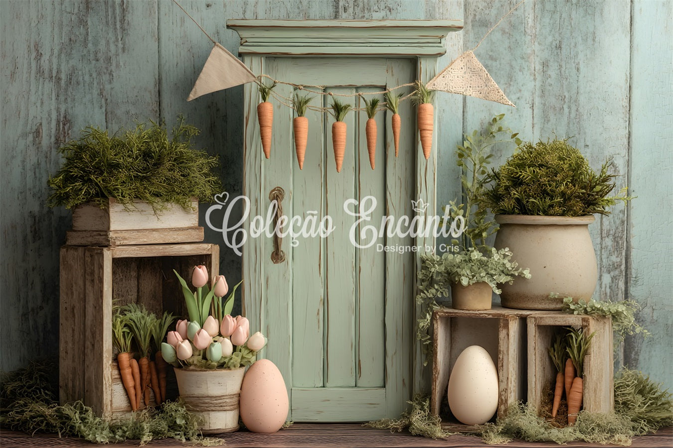 Fond Studio Pâques Porte Bois Rustique Tulipees Œufs Par Magali
