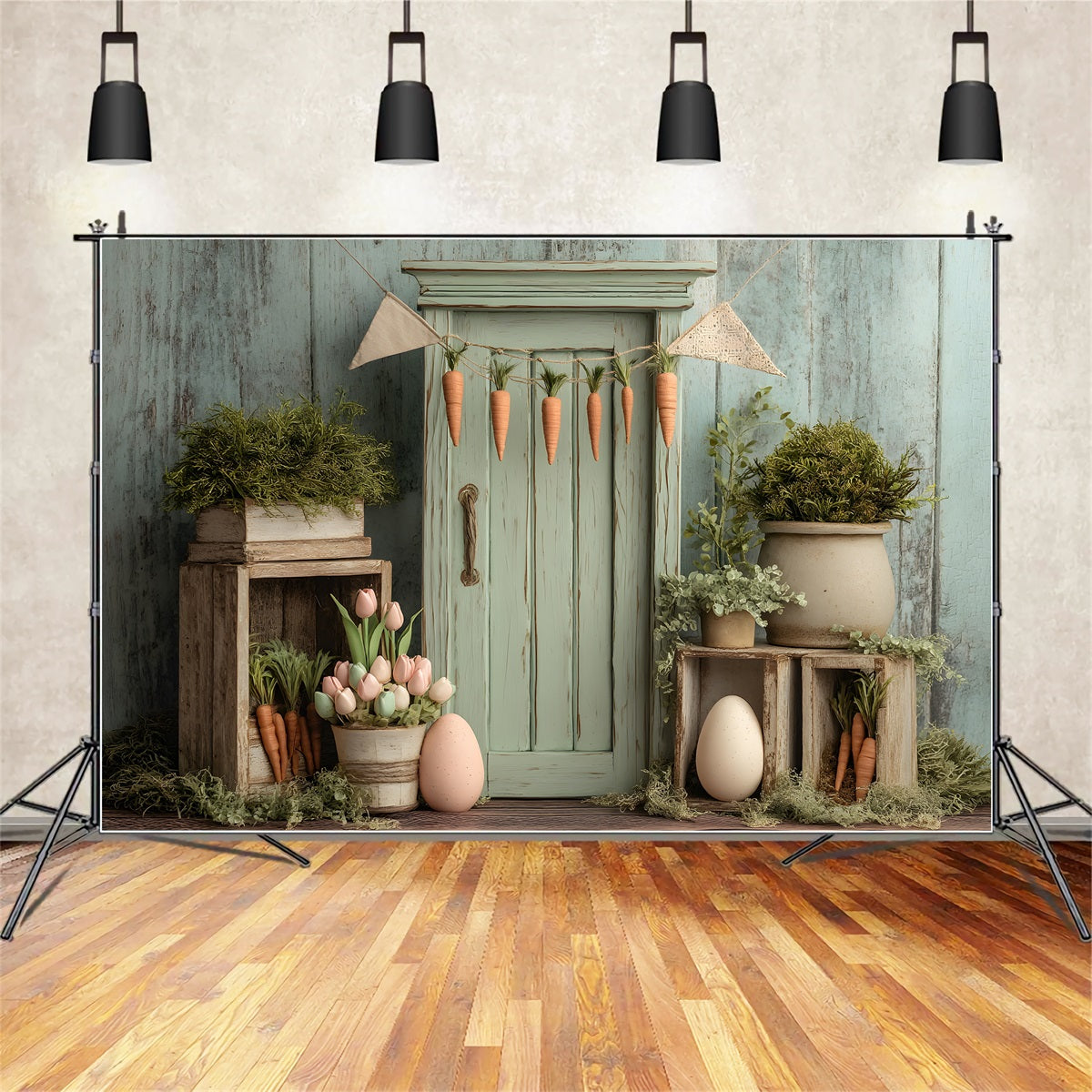 Fond Studio Pâques Porte Bois Rustique Tulipees Œufs Par Magali