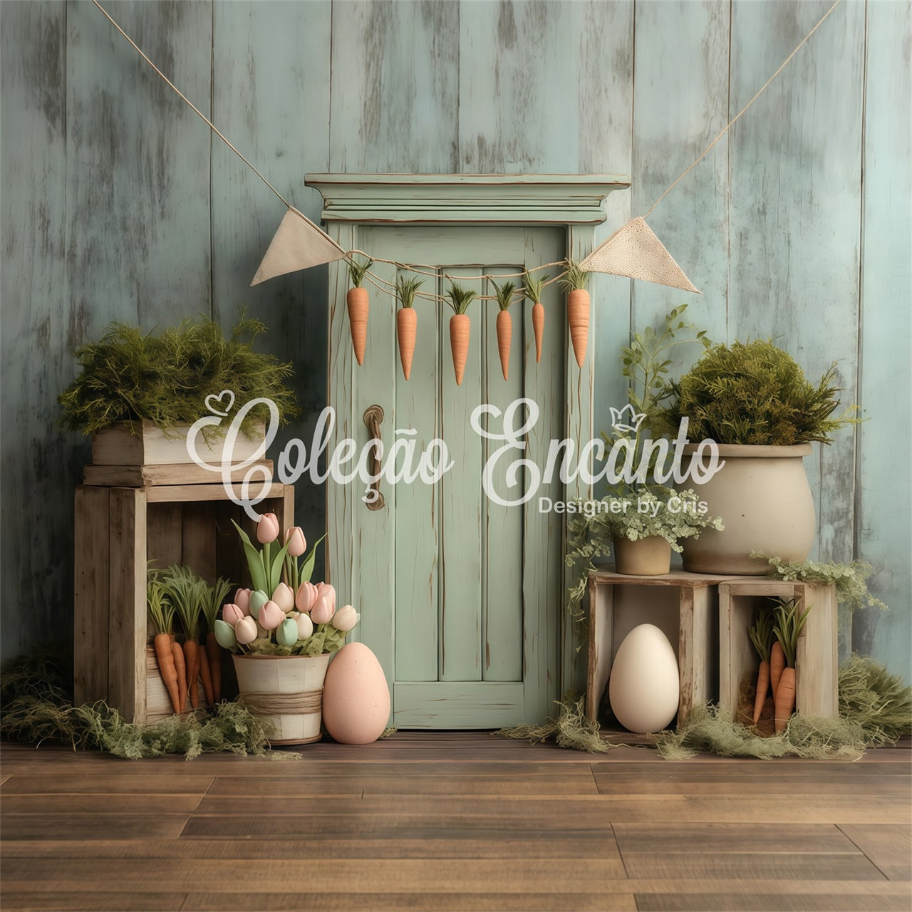 Fond Studio Pâques Porte Bois Rustique Tulipees Œufs Par Magali