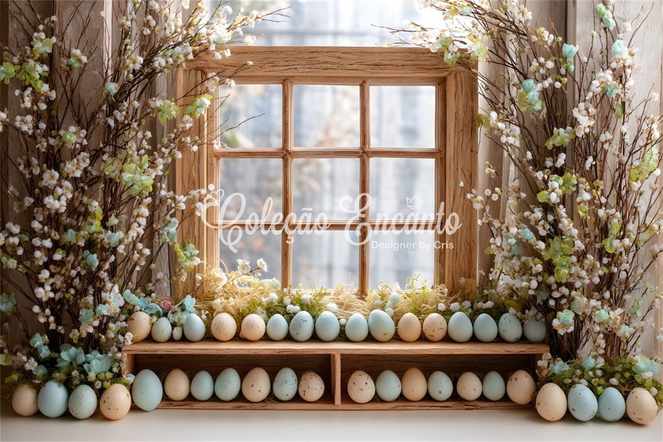 Toile de fond Photo Pâques Fenêtre Bois Fleurs Épanouies Par Magali