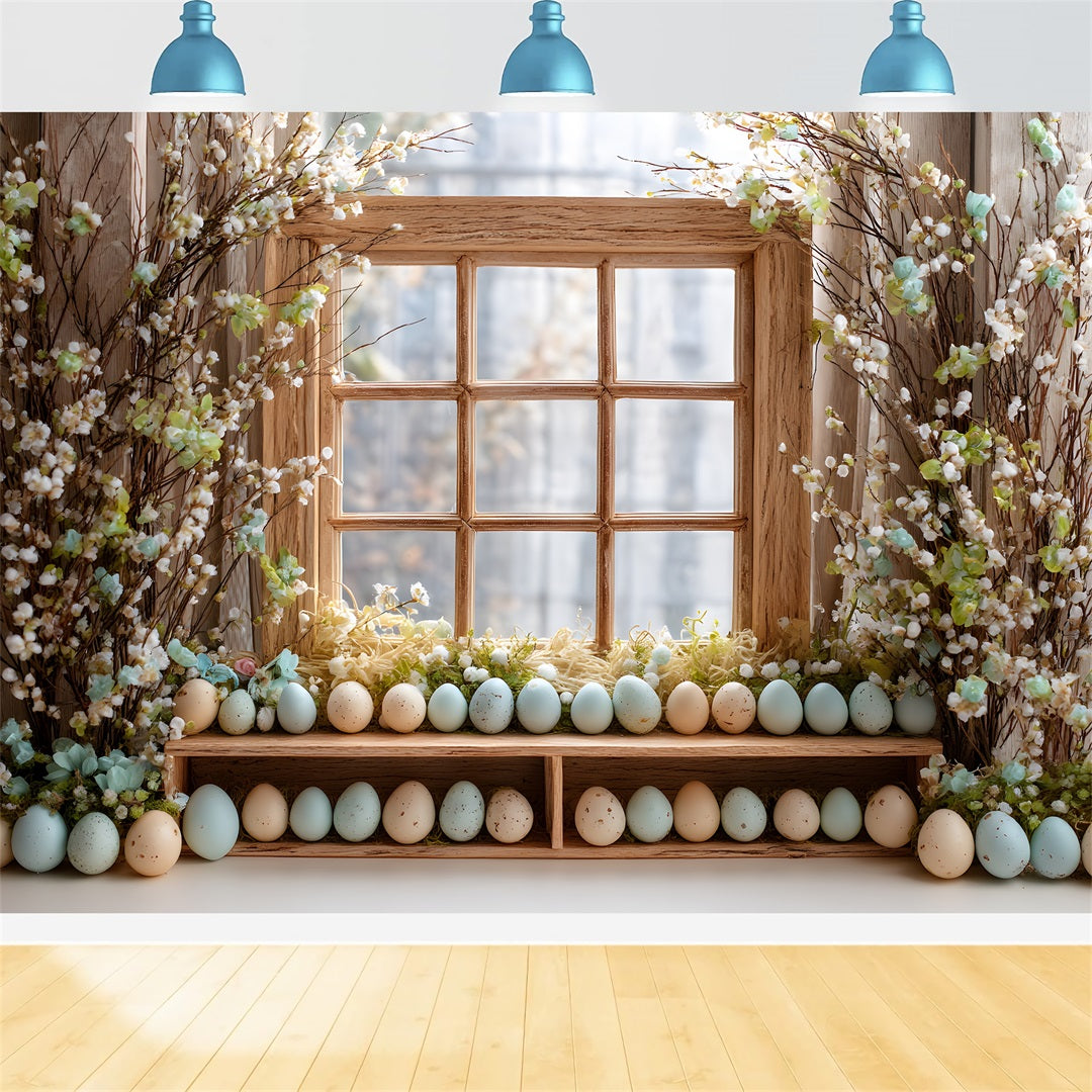 Toile de fond Photo Pâques Fenêtre Bois Fleurs Épanouies Par Magali
