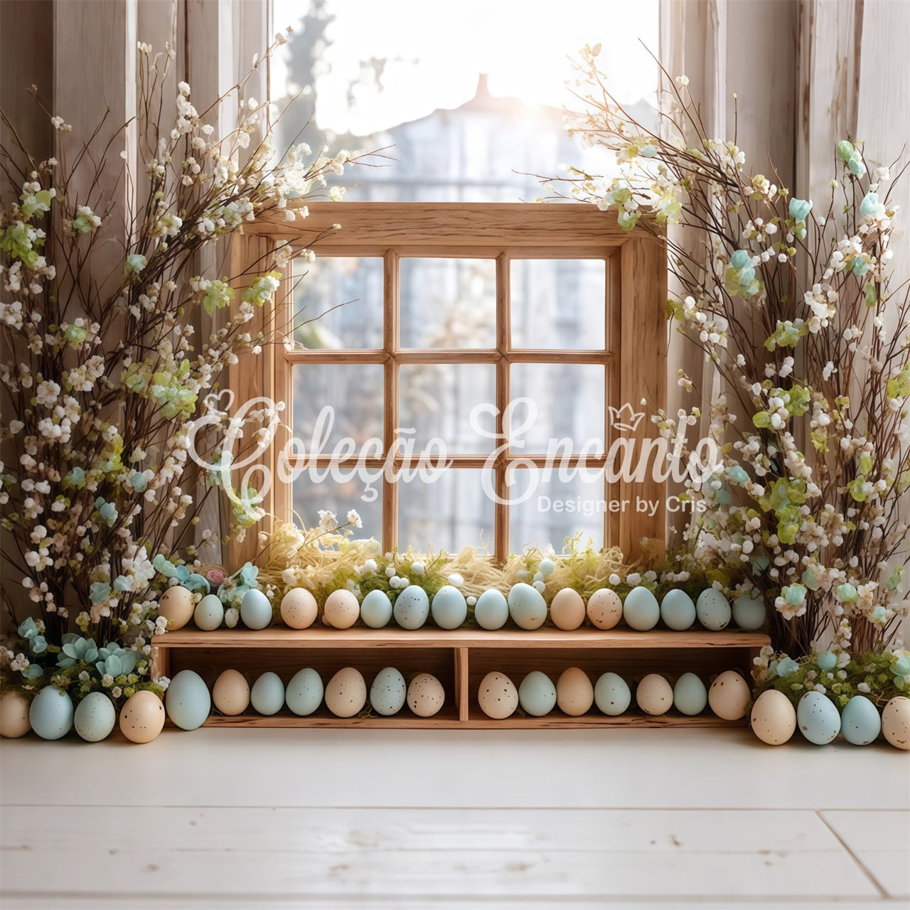 Toile de fond Photo Pâques Fenêtre Bois Fleurs Épanouies Par Magali