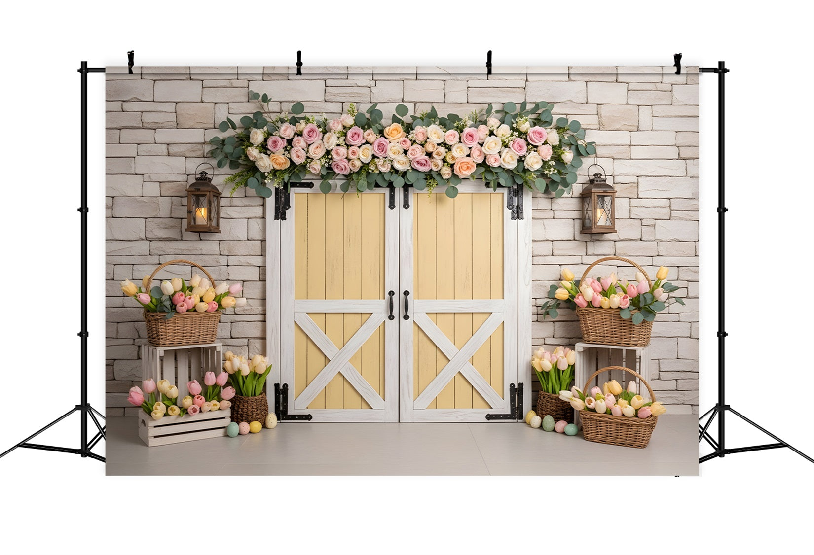 Toile de fond Photo Pâques Porte Jaune Panier Tulipees Œuf Par Magali