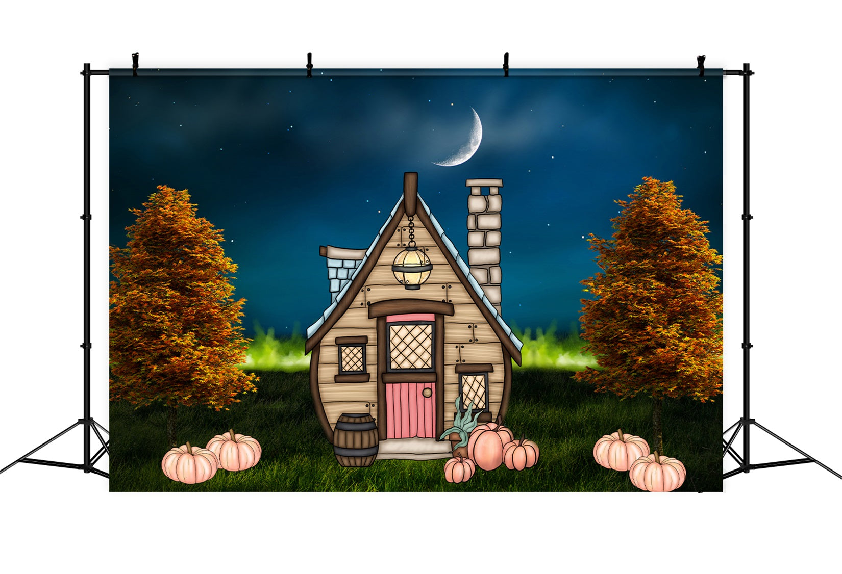 Toile de fond Photo Nouveau-né Cottage Clair De Lune Pelouse Citrouille Par Magali