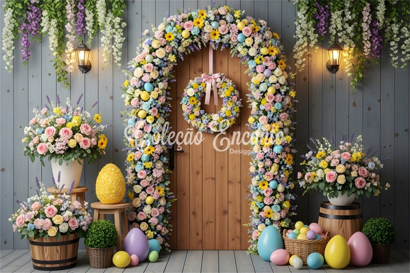 Toile de fond Pâques Porte Arche Œufs Floraux Par Magali