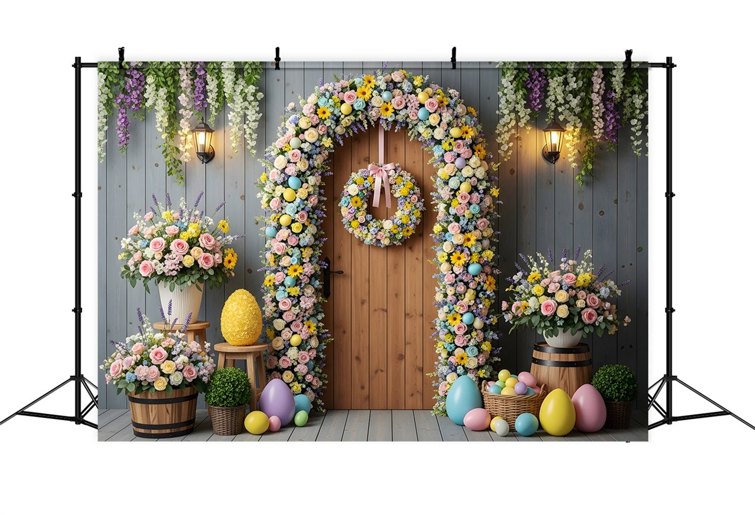 Toile de fond Pâques Porte Arche Œufs Floraux Par Magali