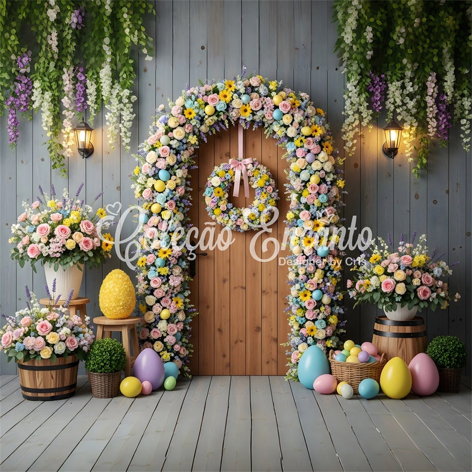 Toile de fond Pâques Porte Arche Œufs Floraux Par Magali