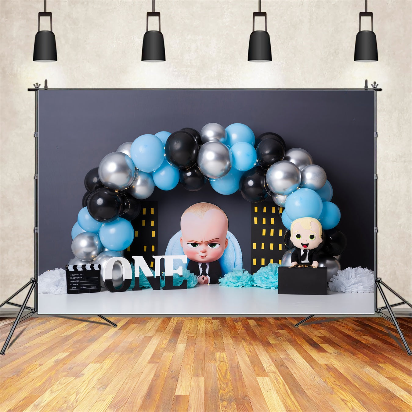 Fond Photo Nouveau-né Ville Ballons Bleu Noir Patron Par Magali