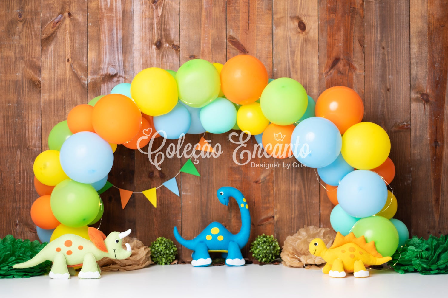 Fond Studio Nouveau-né Arche Fête Dinosaures Ballons Colorés Par Magali