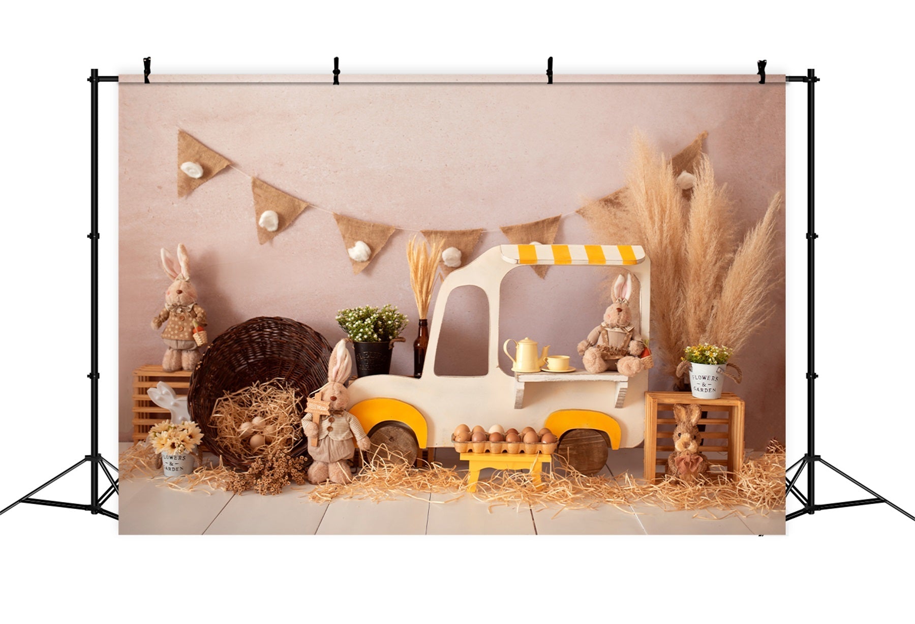 Toile de fond Photo Nouveau-né Présentation Chariot Marché Lapin Rustique Par Magali