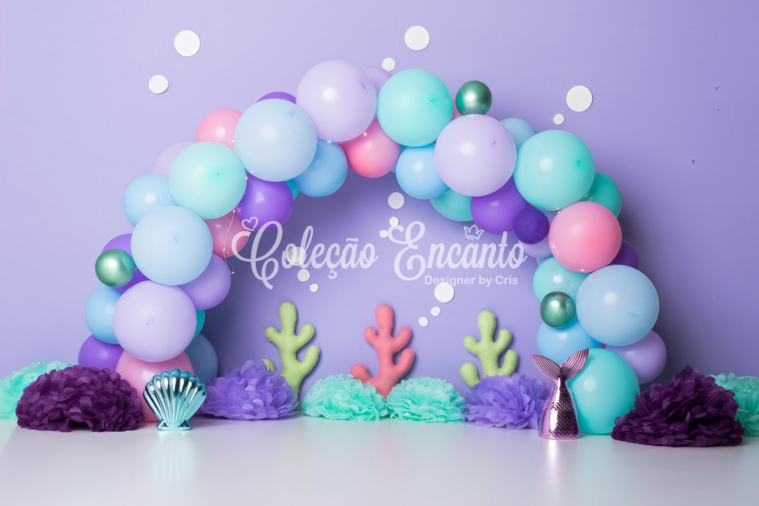 Fond Studio Nouveau-né Décor Corail Sirène Pastel Ballons Par Magali