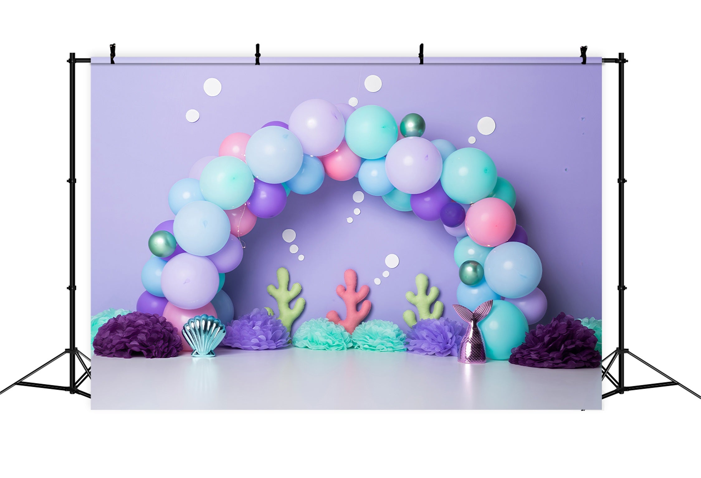 Fond Studio Nouveau-né Décor Corail Sirène Pastel Ballons Par Magali