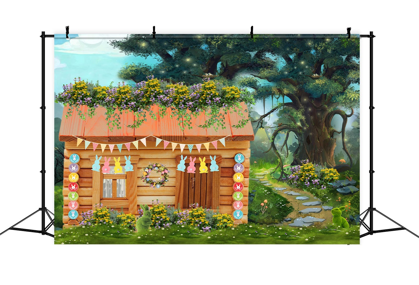 Fond Studio Nouveau-né Cottage Lapin Pastel Jardin Forêt Par Magali