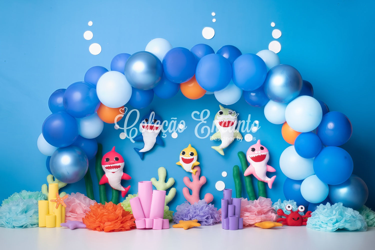Fond Photo Nouveau-né Fête Corail Requin Bleu Ballons Par Magali