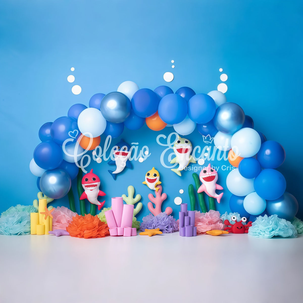 Fond Photo Nouveau-né Fête Corail Requin Bleu Ballons Par Magali