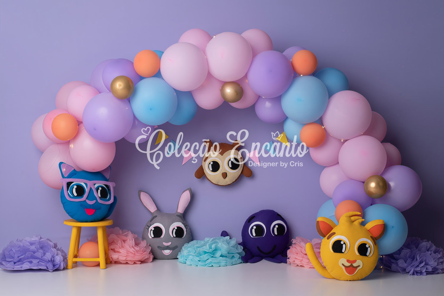 Toile de fond Photo Nouveau-né Arche Ballons Animaux Dessin Animé Pastel Par Magali