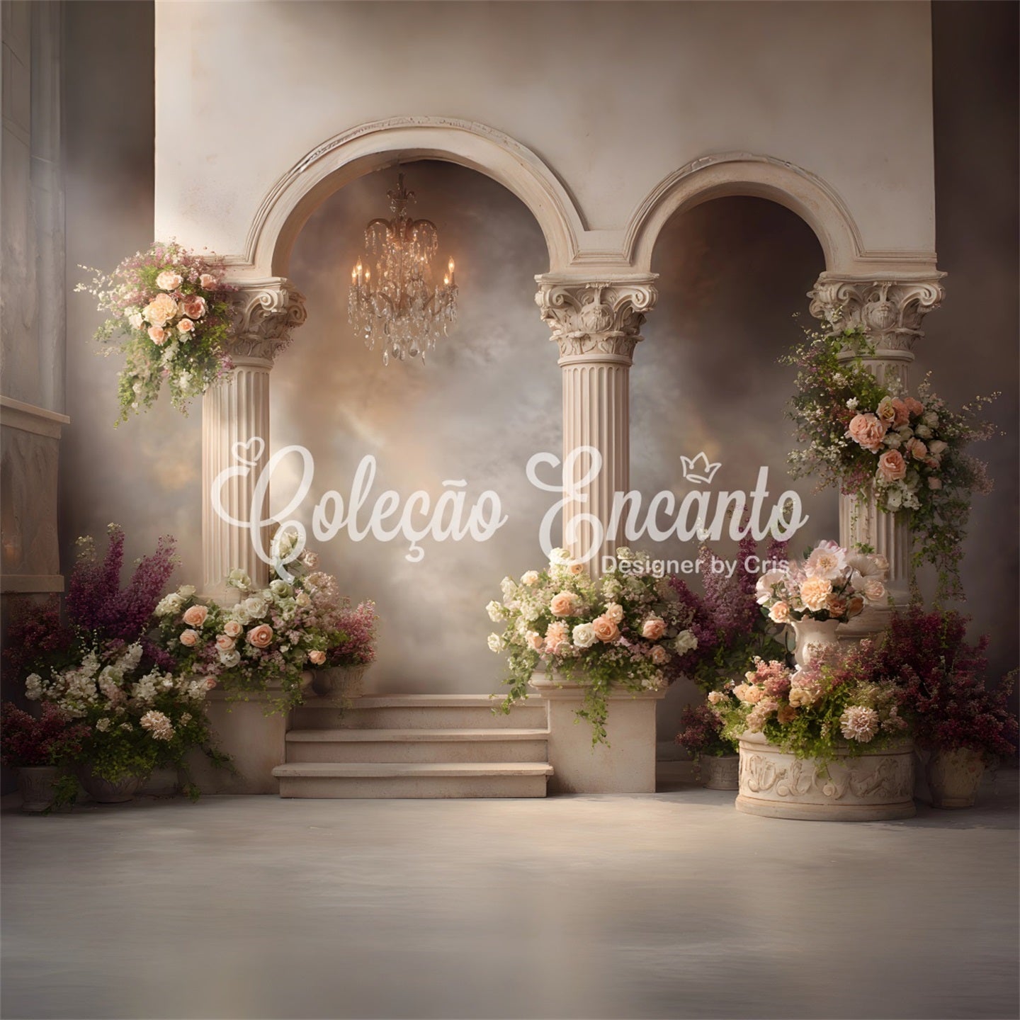 Fond Studio Fête des Mères Colonnes Pierre Classiques Florales Par Magali