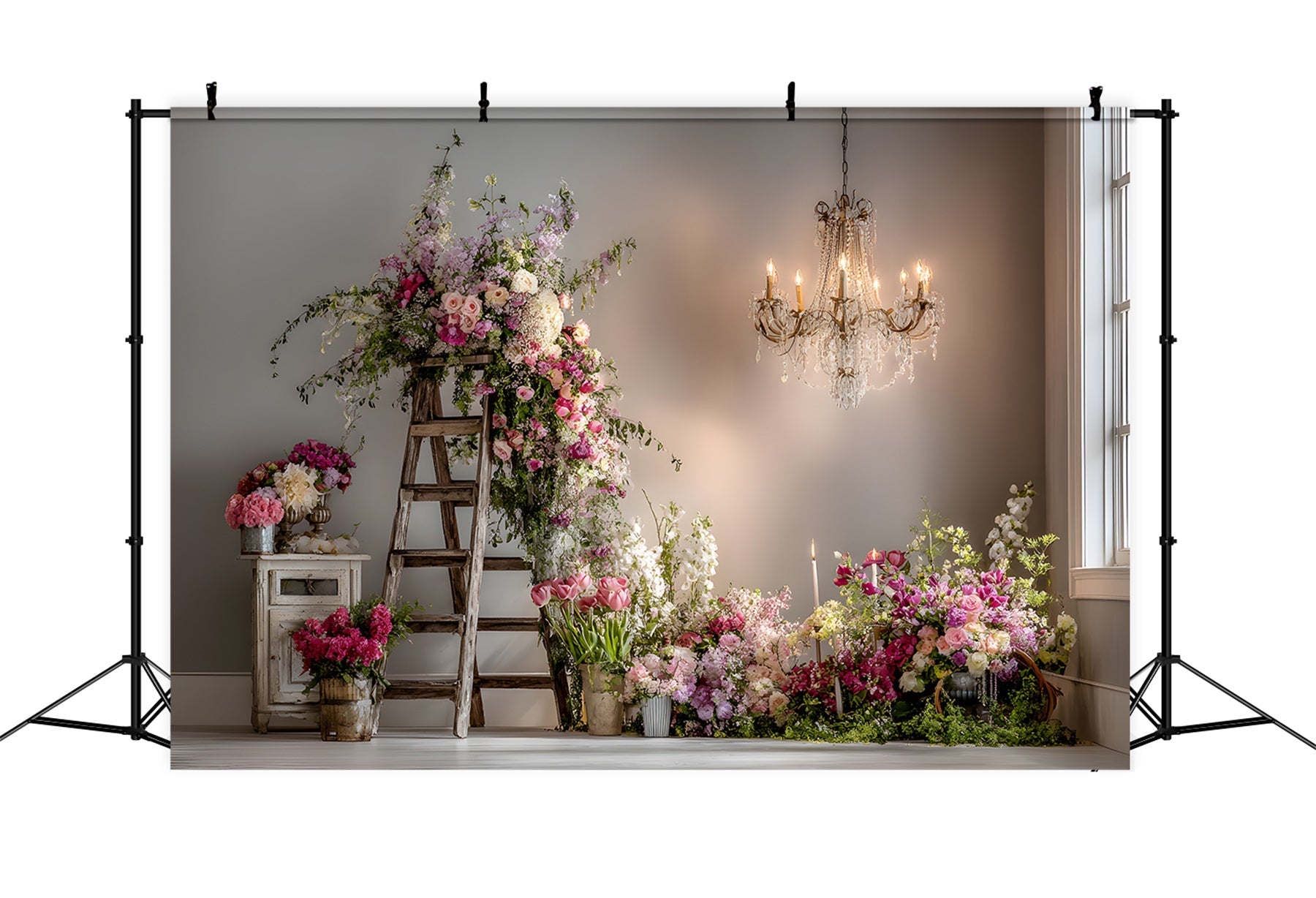 Toile de fond Studio Fête des Mères Échelle Rustique Arrangement Floral Par Magali