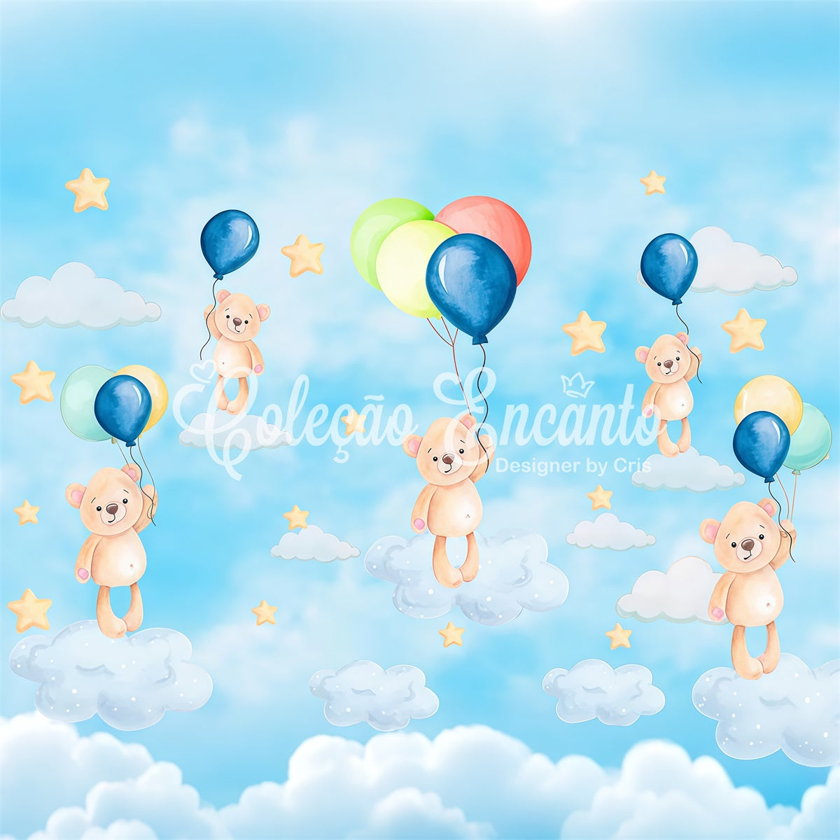 Toile de fond Nouveau-né Rêve Ballon Ourson Flottant Ciel Par Magali