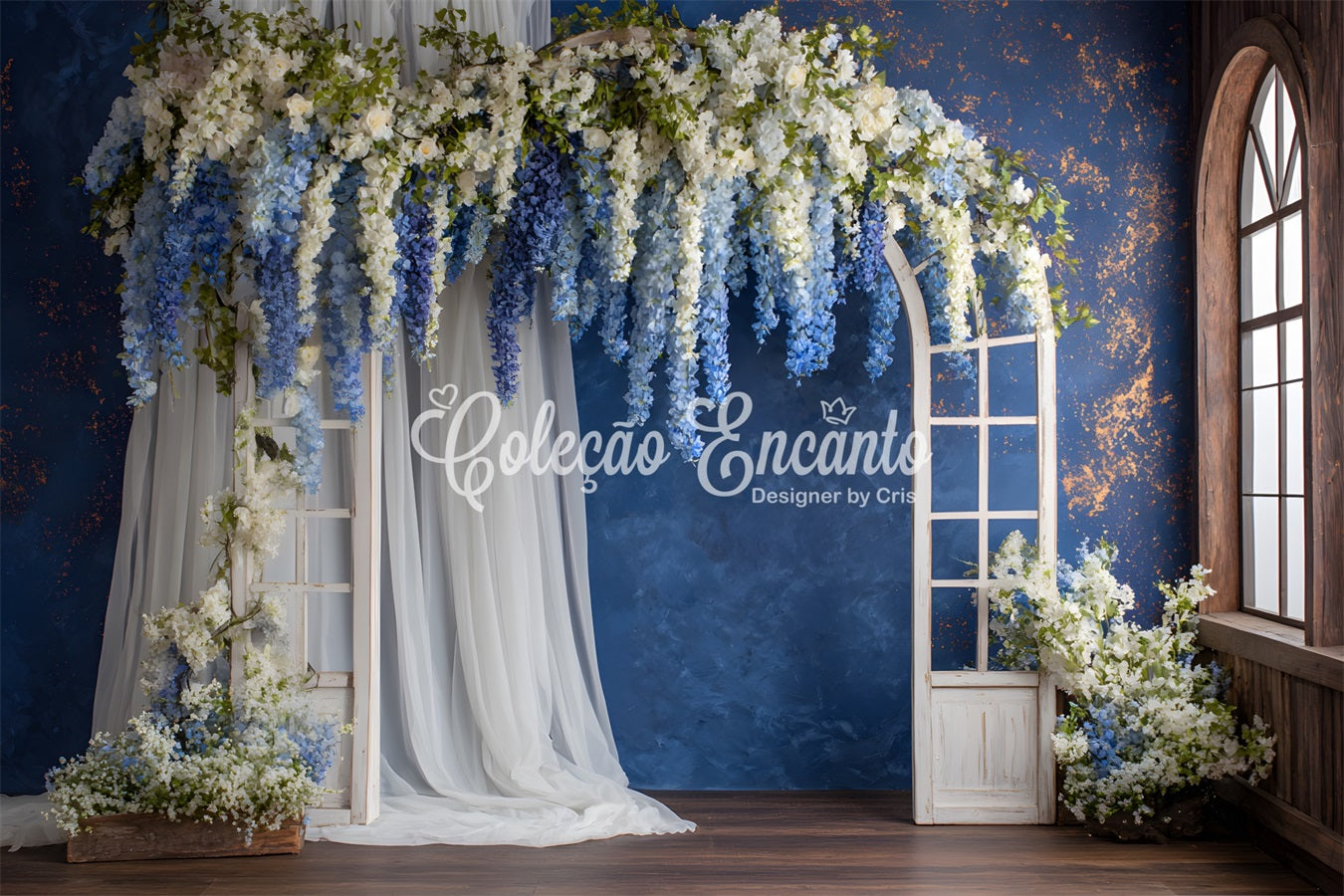 Toile de fond Fête des Mères Arche Florale Bleue Arrangement Par Magali