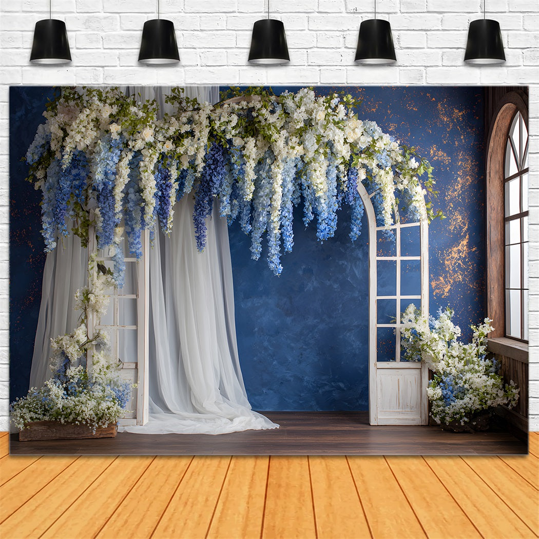 Toile de fond Fête des Mères Arche Florale Bleue Arrangement Par Magali