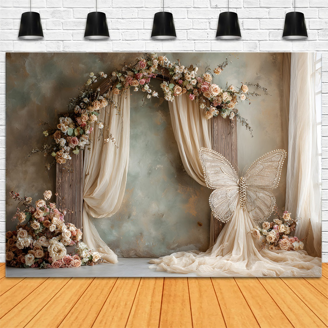 Fond Studio Fête des Mères Arche Roses Élégantes Papillons Par Magali