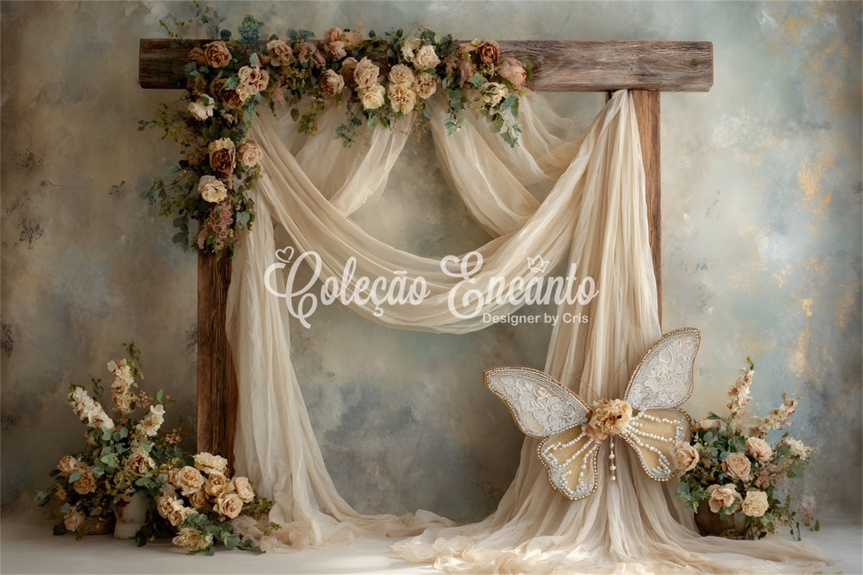 Toile de fond Studio Fête des Mères Arche Bois Rustique Fleurs Par Magali